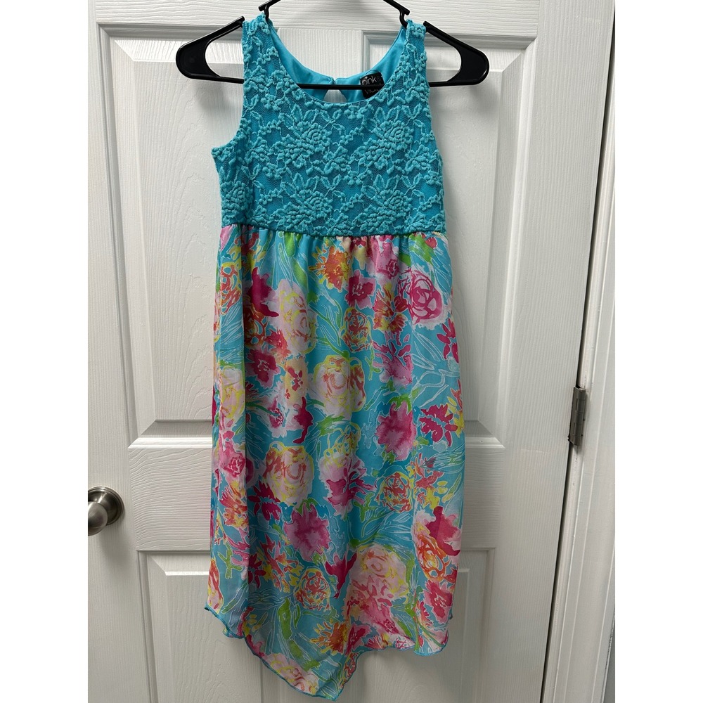 Pink & Violet Girls XL 14/16 Turquoise Lace Floral High-Low Dress ND215546